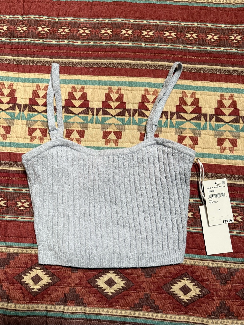 NWT Good American Light Blue Ribbed Knit Cropped Tank Top size medium